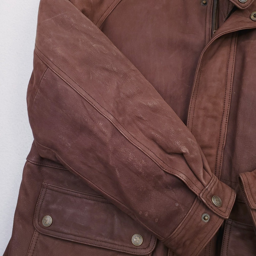 Vintage St Johns Bay Leather Jacket Mens Large Brown Wool Insulated Soft Supple - Picture 3 of 16